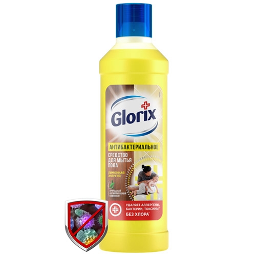Средство для мытья пола с дезинфицирующим эффектом GLORIX Лимонная энергия, 1 л