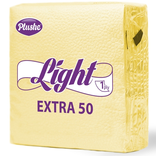 Салфетки бумажные PLUSHE Light Extra, 1 слой, 22,5 х 22,5 см, 40 штук, Желтый