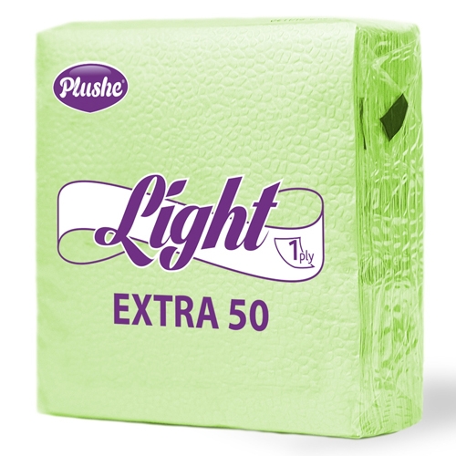 Салфетки бумажные PLUSHE Light Extra, 1 слой, 22,5 х 22,5 см, 40 штук, Салатовый