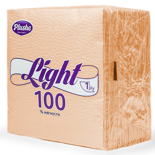 Салфетки бумажные PLUSHE Light, 1 слой, 22,5 х 22,5 см, 90 штук, Абрикос
