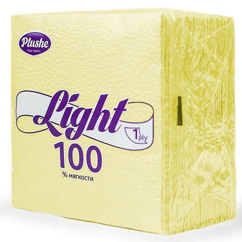 Салфетки бумажные PLUSHE Light, 1 слой, 22,5 х 22,5 см, 90 штук, Желтый
