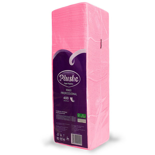 Салфетки бумажные PLUSHE Maxi Professional, 1 слой, 24 х 24 см, 400 штук, розовый пастель