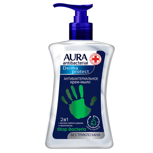Крем-мыло антибактериальное AURA Derma Protect 2-в-1, 250 мл