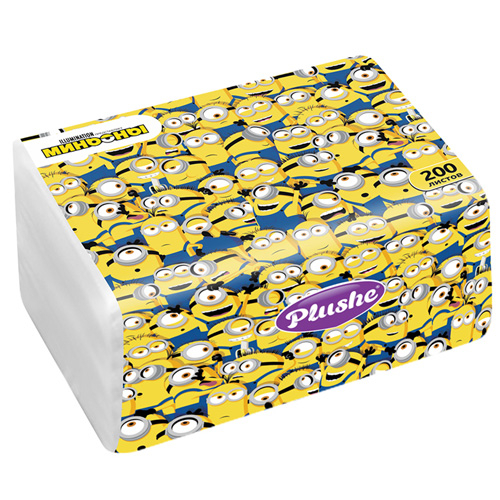 Салфетки бумажные PLUSHE Миньоны Желтые Молнии, 2 слоя, V-сложение, в коробке, 200 х 128 мм, 200 листов