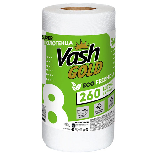 Полотенце бумажное VASH GOLD Super Eco Friendly, 2 слоя, 20 х 220 мм, 260 листов