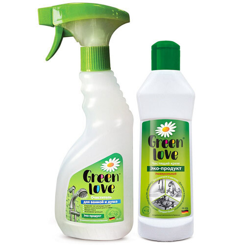 Спрей очиститель GREEN LOVE для ванной и душа, 500 мл + Чистящий крем Green Love, 330 г