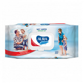 Салфетки влажные AURA Family антибактериальные Big-pack, 120 штук, в ассортименте