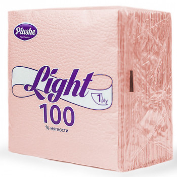 Салфетки бумажные PLUSHE Light, 1 слой, 22,5 х 22,5 см, 90 штук, Розовый