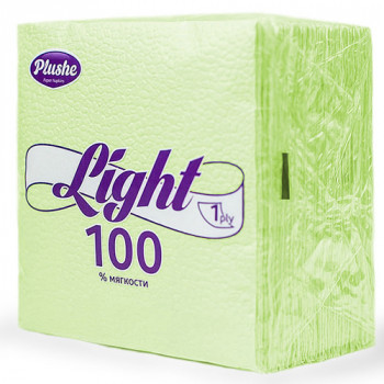 Салфетки бумажные PLUSHE Light, 1 слой, 22,5 х 22,5 см, 90 штук, Салатовый