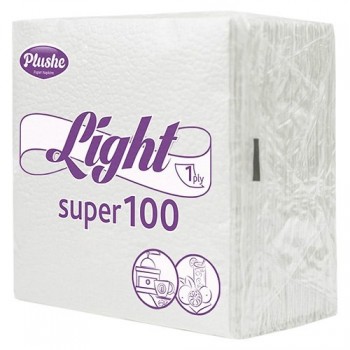 Салфетки бумажные PLUSHE Light Super, 1 слой, 22,5 х 22,5 см, 75 штук, Белый мт
