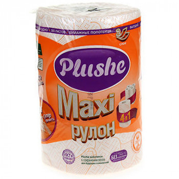 Полотенца бумажные PLUSHE Maxi с тиснением, 2 слоя, белые, 1 рулон, 40 метров
