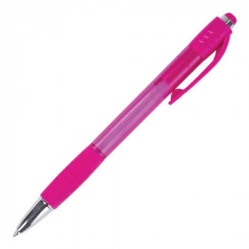 Ручка шариковая автоматическая BRAUBERG SUPER, с грипом, синяя, узел 0,7 мм, линия письма 0,35 мм, розовый корпус