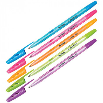 Ручка шариковая BERLINGO Tribase Neon, 0,7 мм, синяя, корпус ассорти